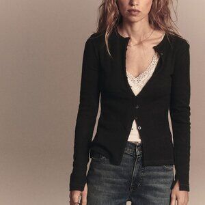 Madewell NWT  Pointelle Cutaway Cardigan  in hthr molasses in XS